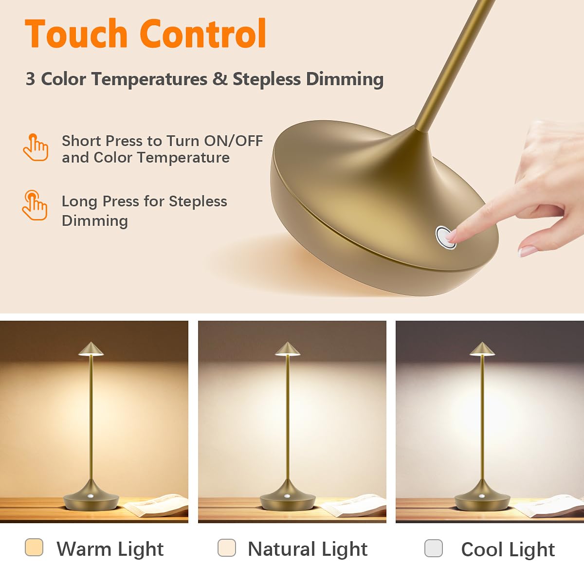 LED-Batterie Tischlampe Drahtloses , modernem Aluminium Dimmable Wireless Tischlampe 6000 mAh, wasserdicht, Tischlampen wiederaufladbar für Innen-Aussentisch Tisch Restaurant