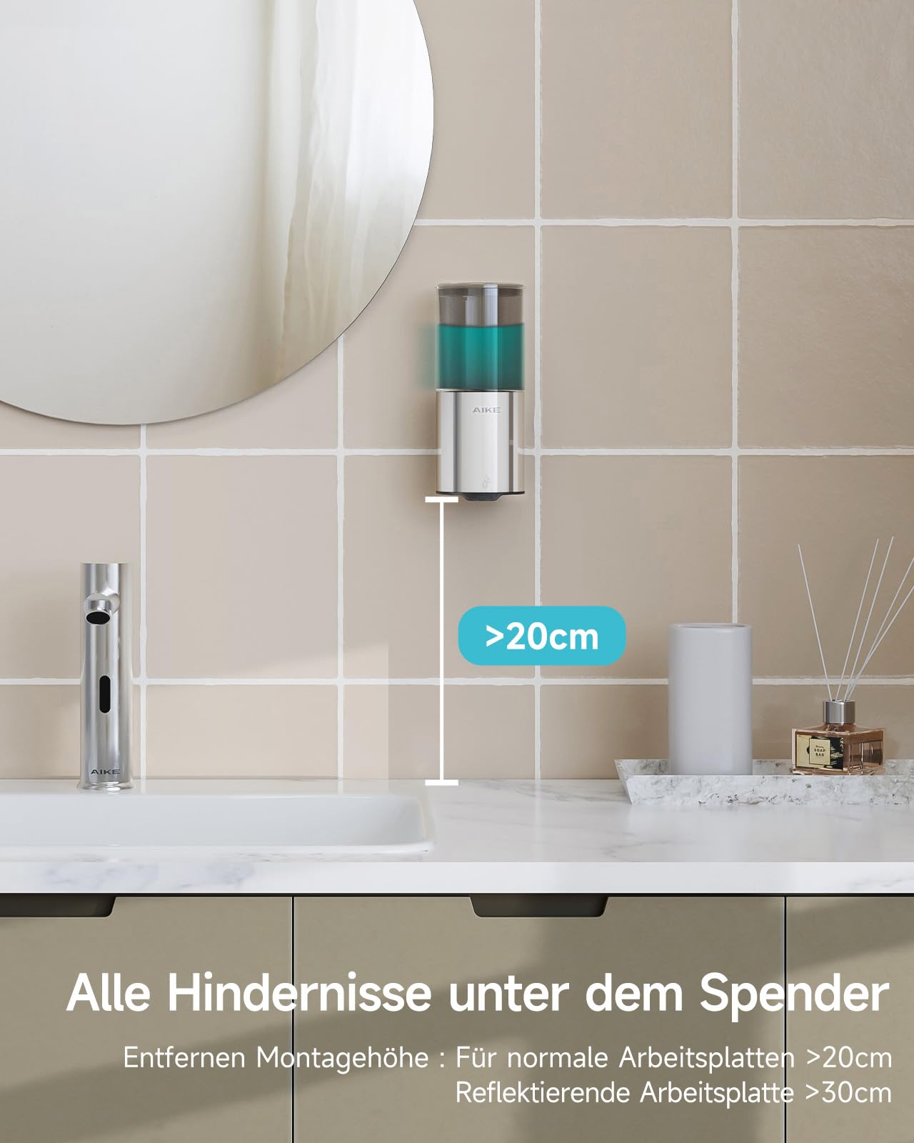 Automatischer Seifenspender für Flüssigseife, Wandmontage für Küche und Badezimmer, IPX7 Wasserdicht 400ml mit Edelstahl Gebürstetes