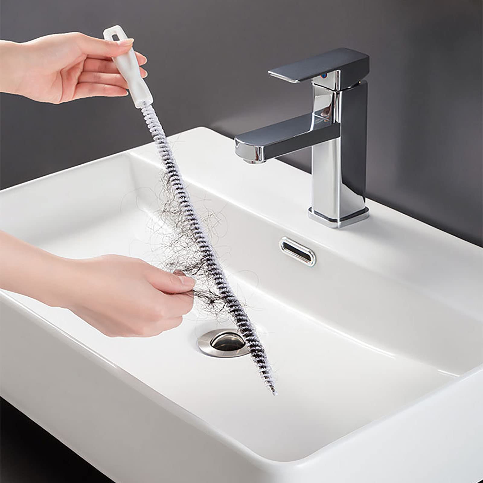 Packung mit 2 Reinigungsbürsten für Abwasserkanäle, flexibler Abflussreinigungsbürste, Rohrreiniger, Haarentfernung, Abflussreinigungspinsel für Küche, Badezimmer, langes Haar entfernen, 45 cm (Packung 2)