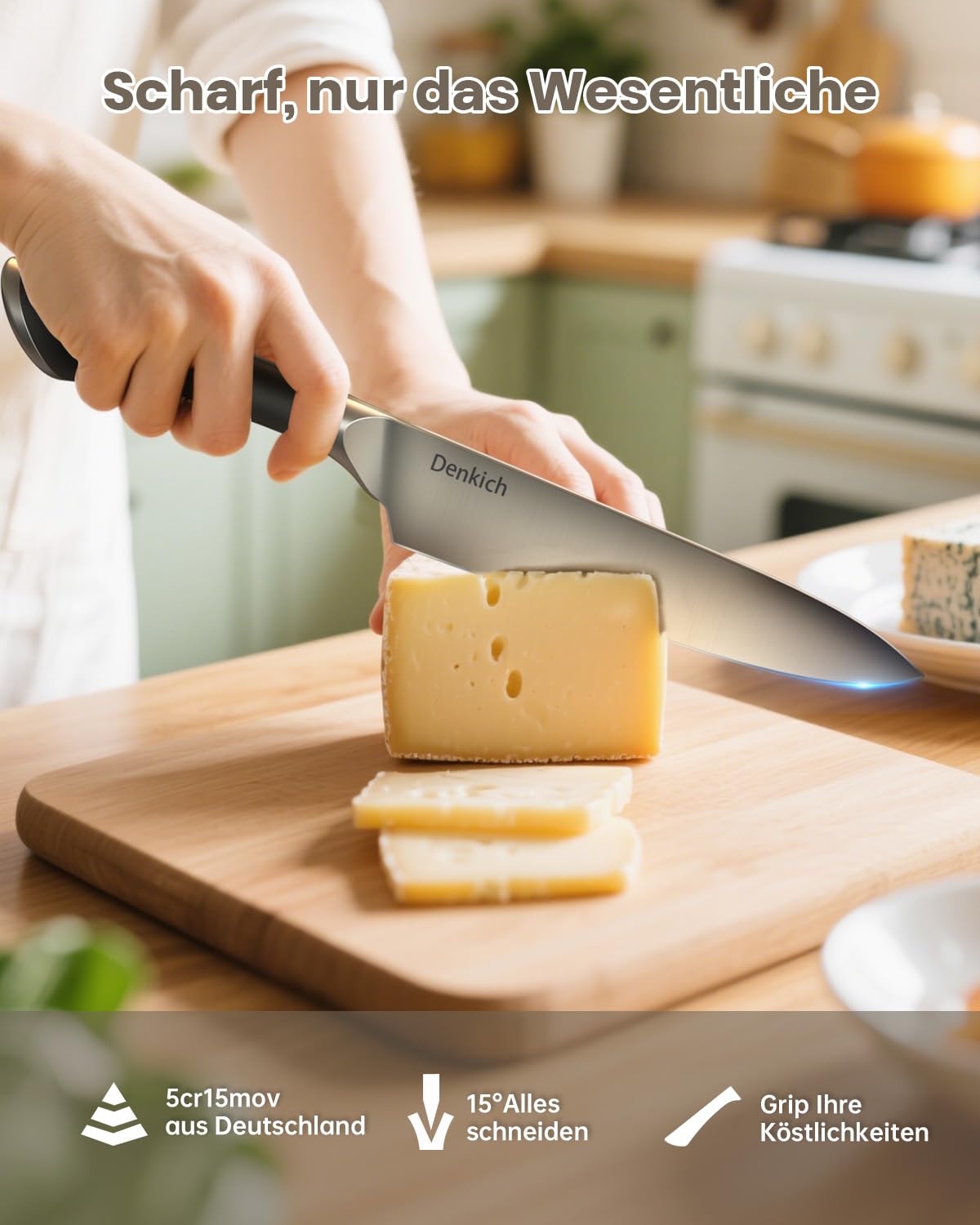 Messerblockset, 7-teiliges scharfes Messerset mit Block, deutsche Klingen aus hochwertigem Edelstahl und ergonomischen Griffen, professionelles Küchenmesserset für den Heimgebrauch