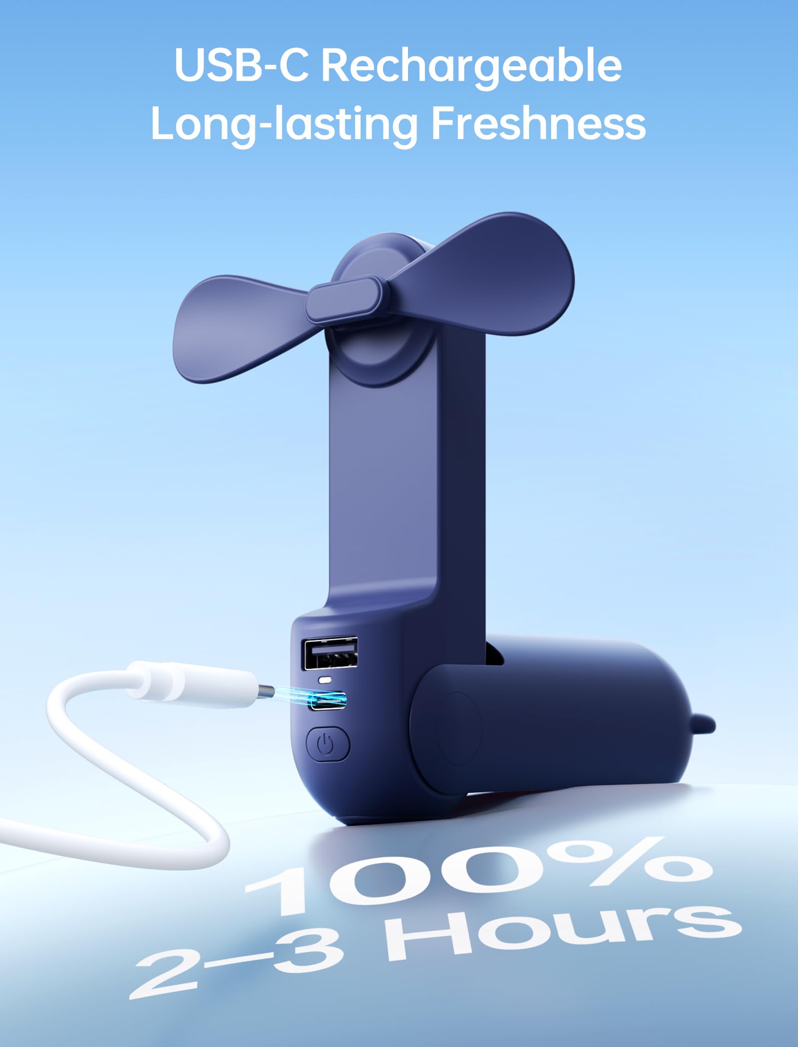 Mini Handventilator, 3-in-1 Handventilator, wiederaufladbarer USB /12–19 Betriebsstunden - mit Powerbank, Taschenlampe, tragbarer Ventilator für Reisen/Sommer, Geschenke für Frauen-Rosa