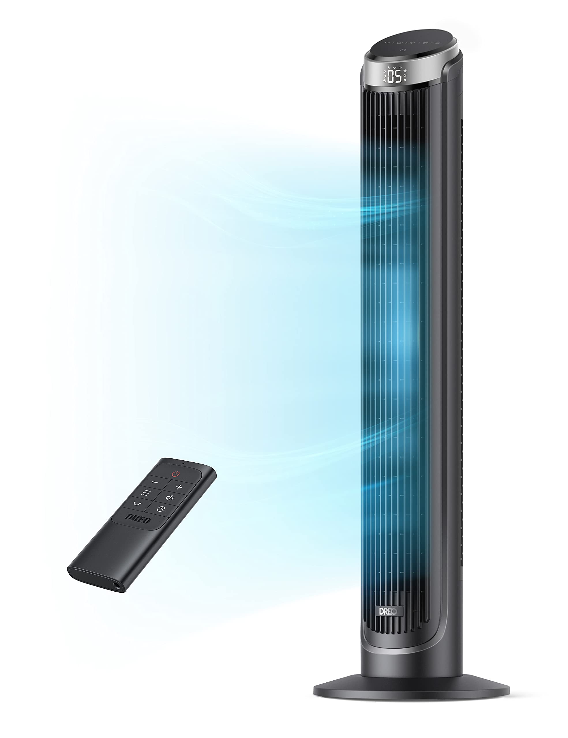 Leiser Turmventilator, Kühlung Fernbedienung 5-Geschwindigkeit 4 Modi 12 Std Timer, 90° Oszillierendes Tower Fan Standventilator für Schlafzimmer, Cruiser Pro T3, Schwarz
