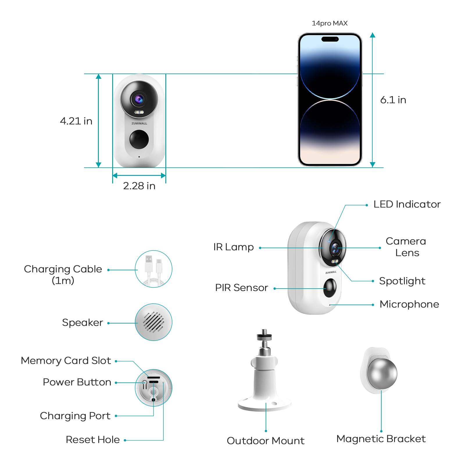 Überwachungskamera Aussen Akku, 2K Kabellose Outdoor WLAN IP Kamera mit PIR Bewegungsmelder, IR Nachtsicht, IP66 Wasserdich, 2-Wege Audio, Cloud/SD Storage, Sirenenalarm