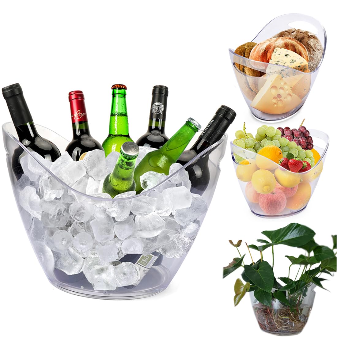 8L Eiseimer, Champagnereimer, Eiseimer, Weinkühler, Champagnerkühler, großer Eiseimer, Küchenobst und Gemüselagerbehälter (Clear)