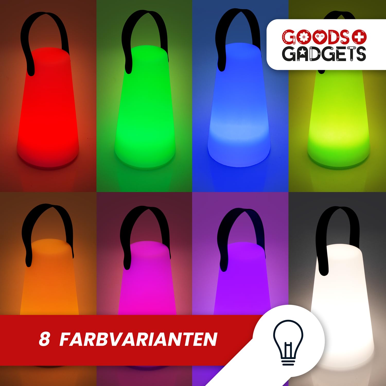 LED Tischlampe im Freien Wireless mit 1200 mAh Batterie Light USB Wiederaufladbare Wasserdichte Tischlampe im Freien mit Hängehalterung (LED-Lampe mit Aufhängen)