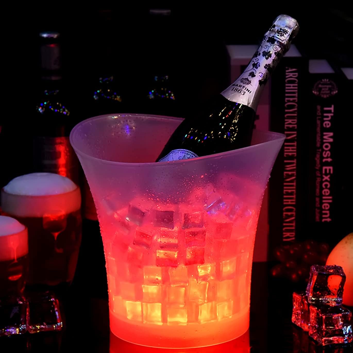 LED Eiskübel 5L, Multicolor LED Sektkübel, Großraumbehälter für Flaschenwein und Flaschengetränke, Eiskübel mit mehreren Farbverlauf, Farbe einstellbar, geeignet für Festival/Party/Zuhause/Bar