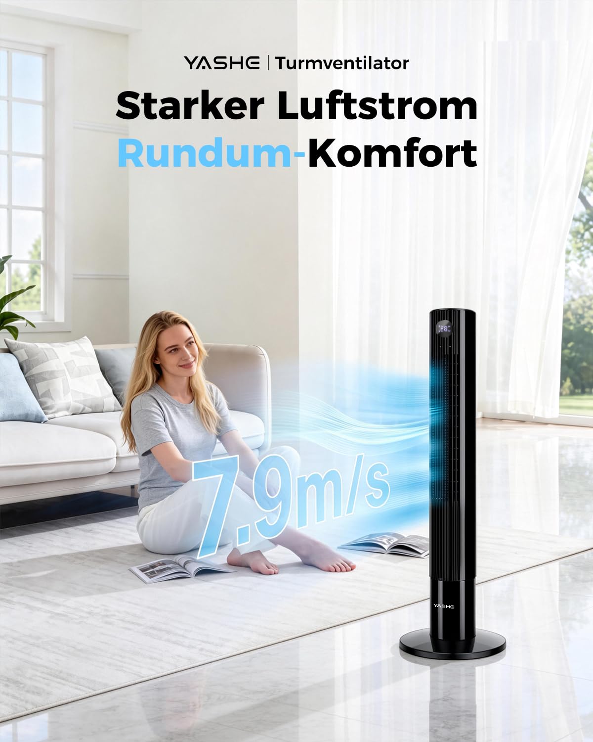 Turmventilator mit Fernbedienung, 85°-Oszillation, leiser Standventilator (28 dB), 3 Geschwindigkeitsstufen, 2 Modi, 12-Stunden-Timer, LED-Anzeige, für Schlafzimmer, Büro und Zuhause