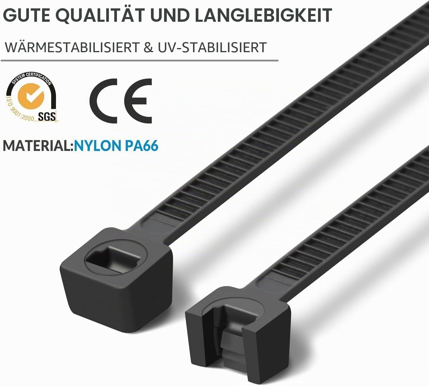 1500 Stück Kabelbinder Schwarz Set, 100/150/200/300 mm(je 300 Stück), UV Beständig Nylon Verschiedene Größen Super Haltbar Selbsthemmend Kabelbinder für Zuhause, Büro, Garten und Werkstatt