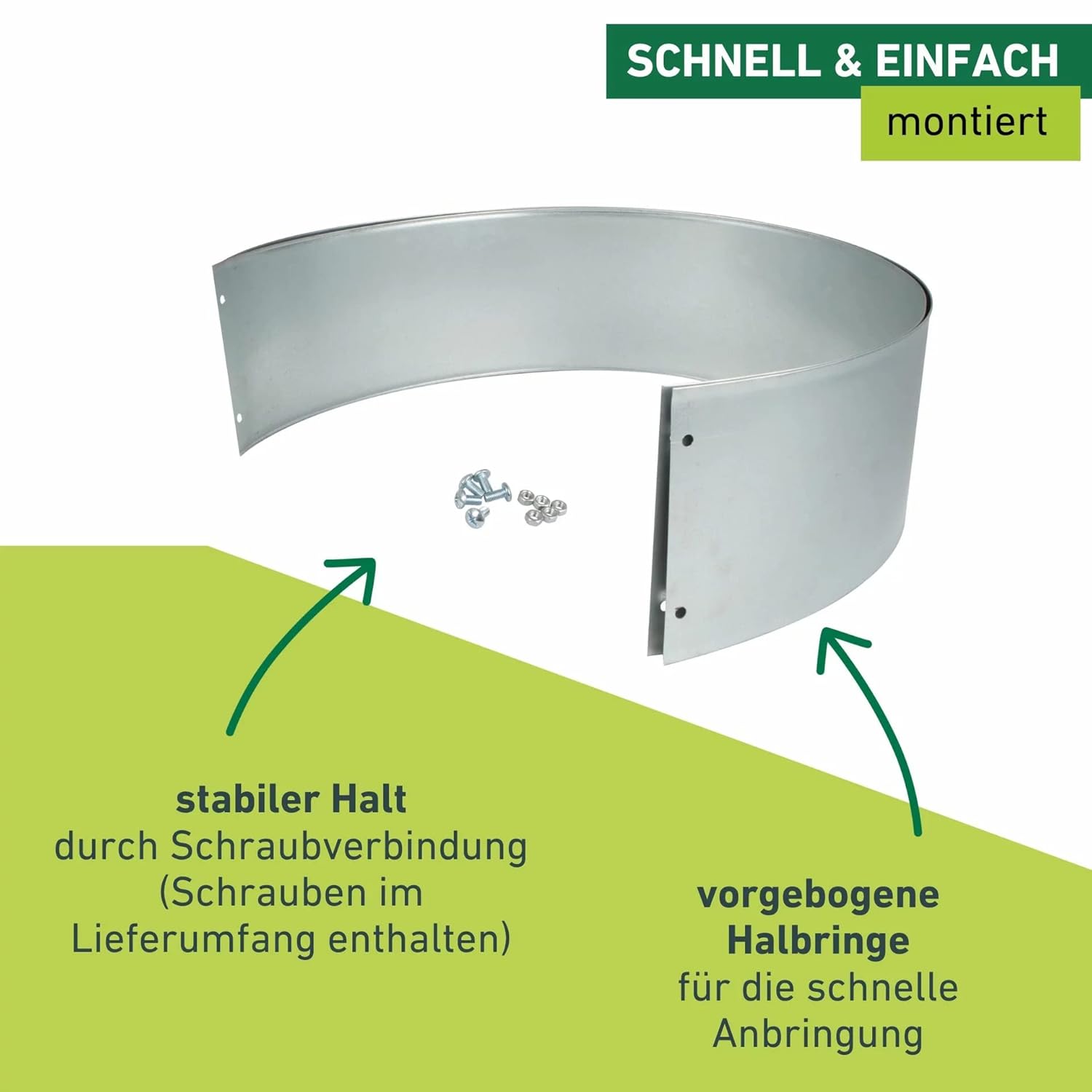 Rasenkanten Baumring-Set variabel, Raseneinfassung, Beeteinfassung, Beetbegrenzung, Mähkante, Rasen-Abgrenzung, DREI Größen formbar: Ø 35/53/70 cm, verzinkt