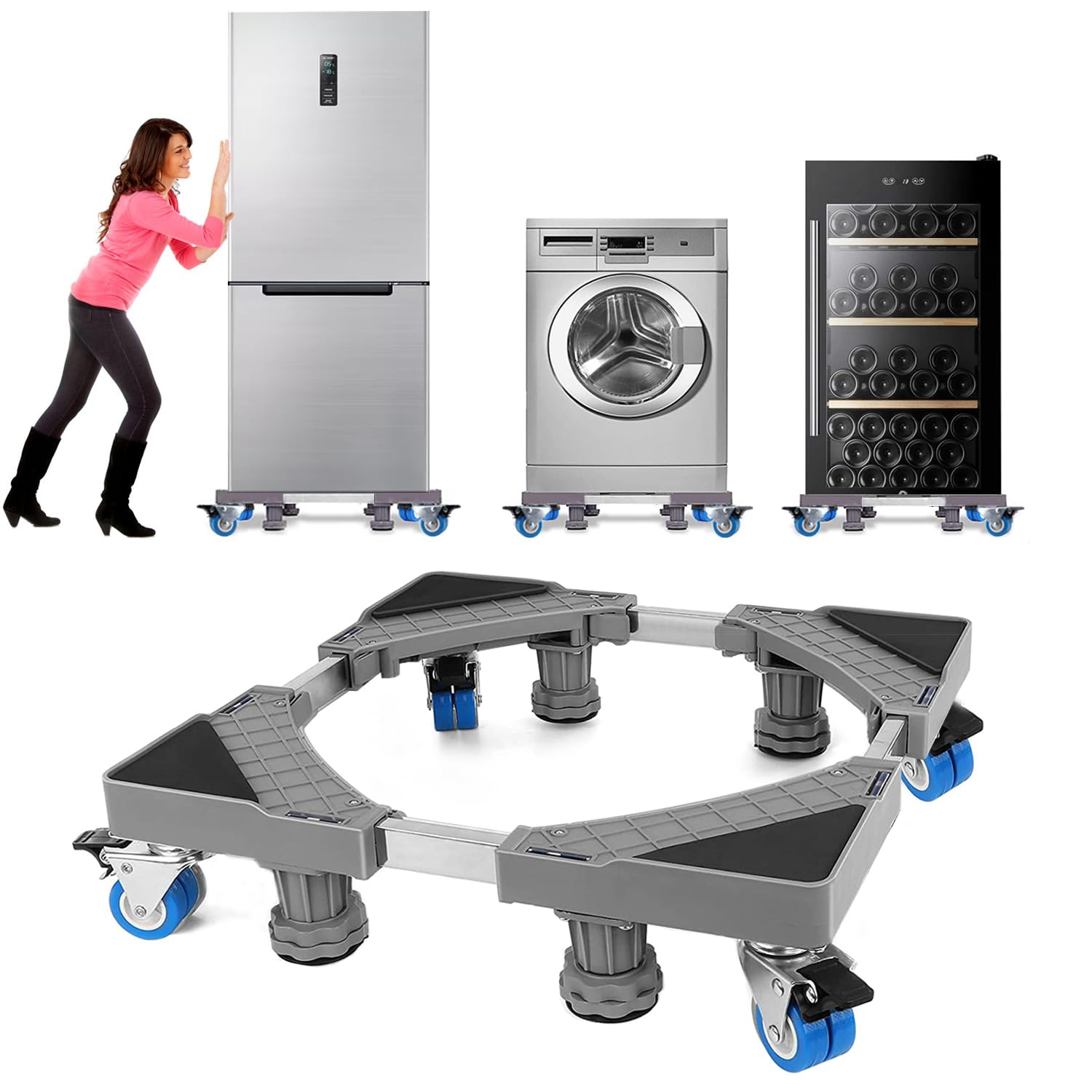 Waschmaschinen Untergestell mit 4 Füßen für Waschwaschine,Kühlschrank und Trockner,Verstellbare Waschmaschinensockel mit Rutschfester Stoßdämpfungsfunktion,(Einstellbare:42-65cm) | Verstellbare Breite 42-65cm Waschmaschinensockel mit Rutschfester St