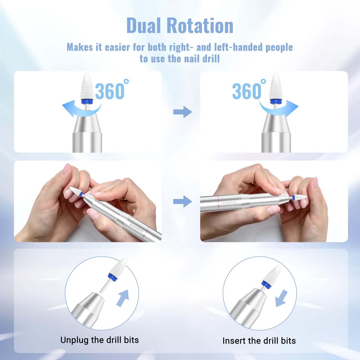 Nagelfräser Kabellos, Elektrische Nagelfeile Professionelle 2 in 1 Fräser für Gelnägel Acrylnägel mit Nagel UV LED Lampe, Maniküre und Pediküre Set Nail Drill 35000 U/Min Schwarz
