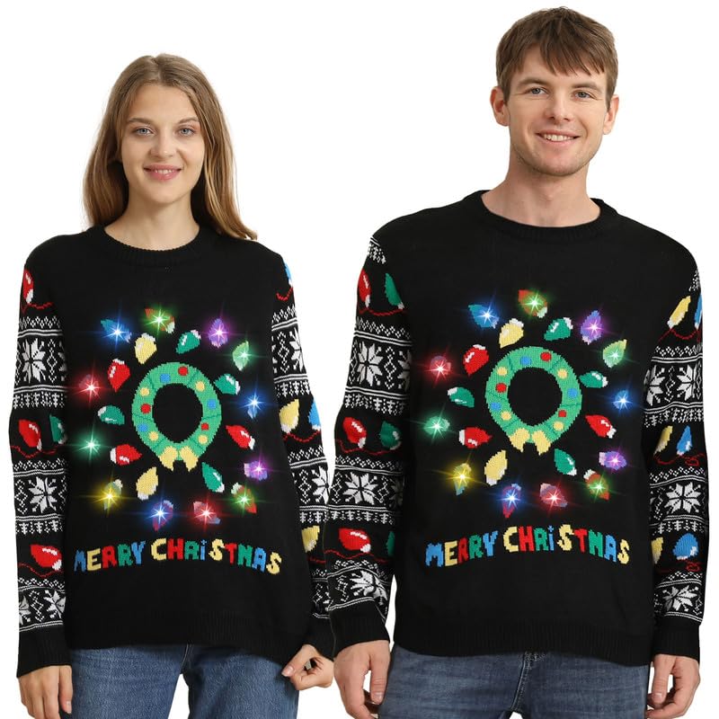 Hässliche Weihnachtspullover Kinder mit LED, hässlicher Weihnachtspullover, lustiges Weihnachtspullover Familienset, Weihnachtspullover Weihnachten mit Beleuchtung für Mädchen, Jungen