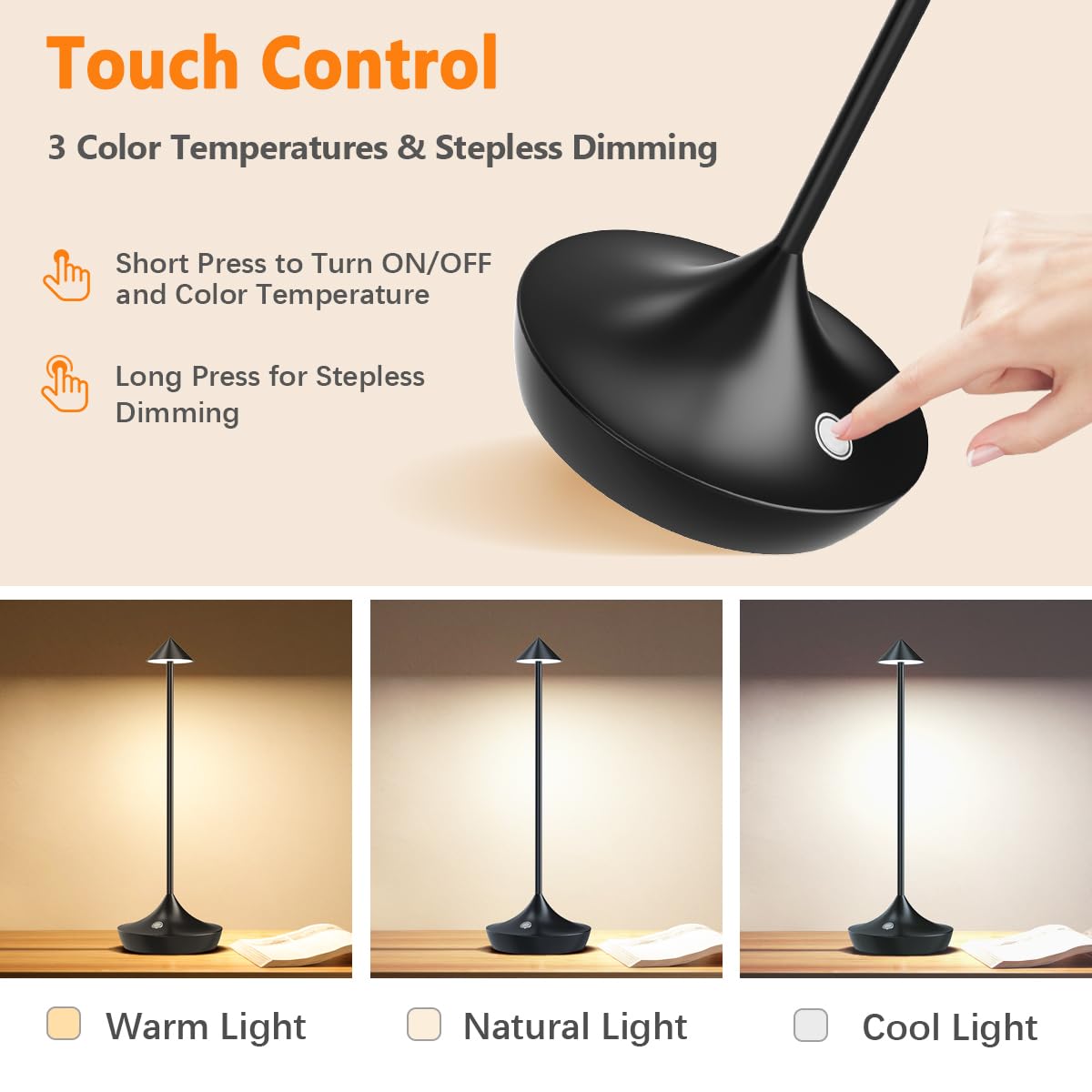 LED-Batterie Tischlampe Drahtloses , modernem Aluminium Dimmable Wireless Tischlampe 6000 mAh, wasserdicht, Tischlampen wiederaufladbar für Innen-Aussentisch Tisch Restaurant