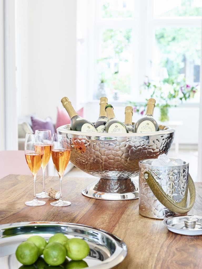 Sektkühler Capri (Ø 43 cm, groß) aus Edelstahl - Flaschenkühler, Champagner Kühler - Getränkekühler für 6 Flaschen - Schale für Wein, Sekt & Eiswürfel - Weinkühler gemustert