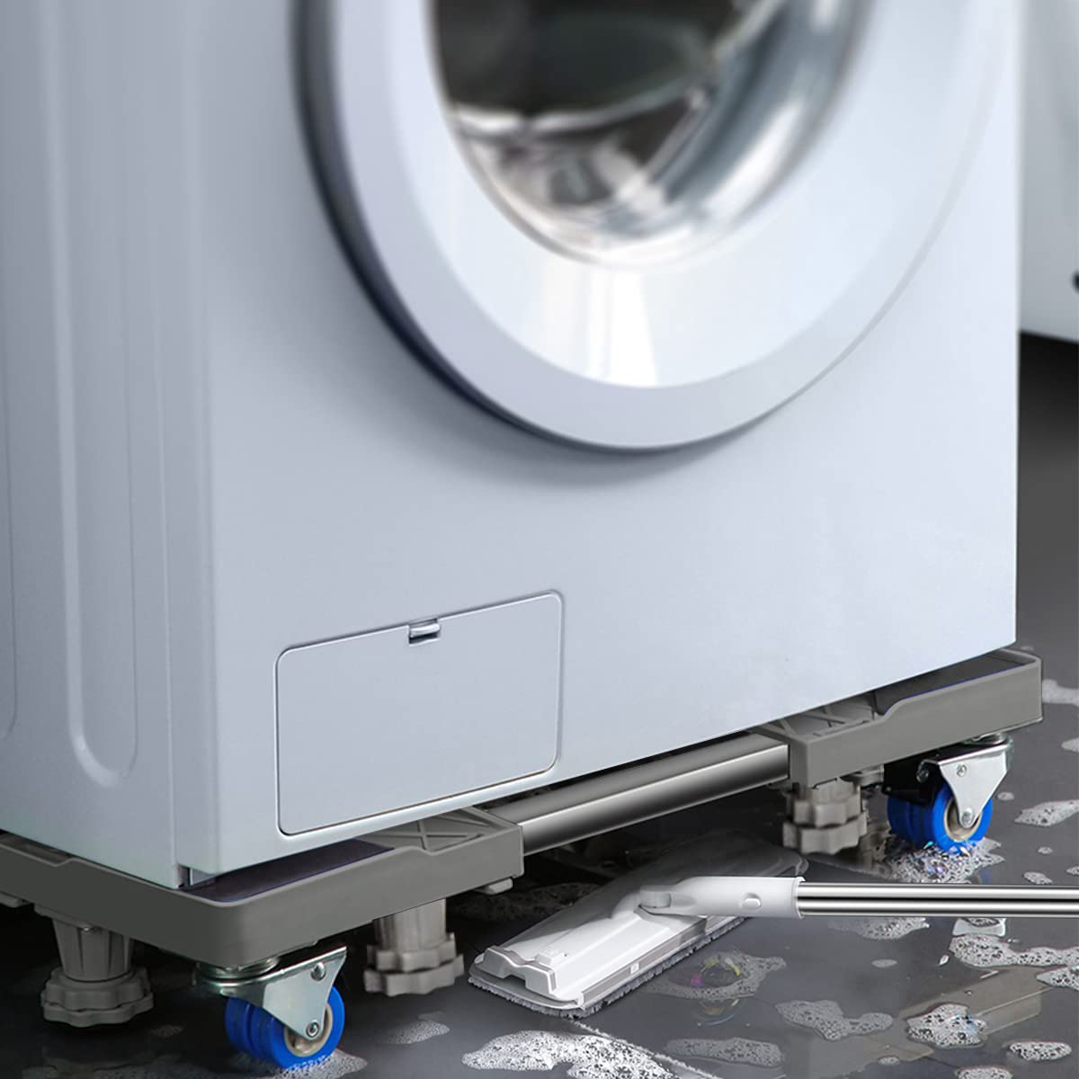 Waschmaschinen Untergestell mit 4 Füßen für Waschwaschine,Kühlschrank und Trockner,Verstellbare Waschmaschinensockel mit Rutschfester Stoßdämpfungsfunktion,(Einstellbare:42-65cm) | Verstellbare Breite 42-65cm Waschmaschinensockel mit Rutschfester St