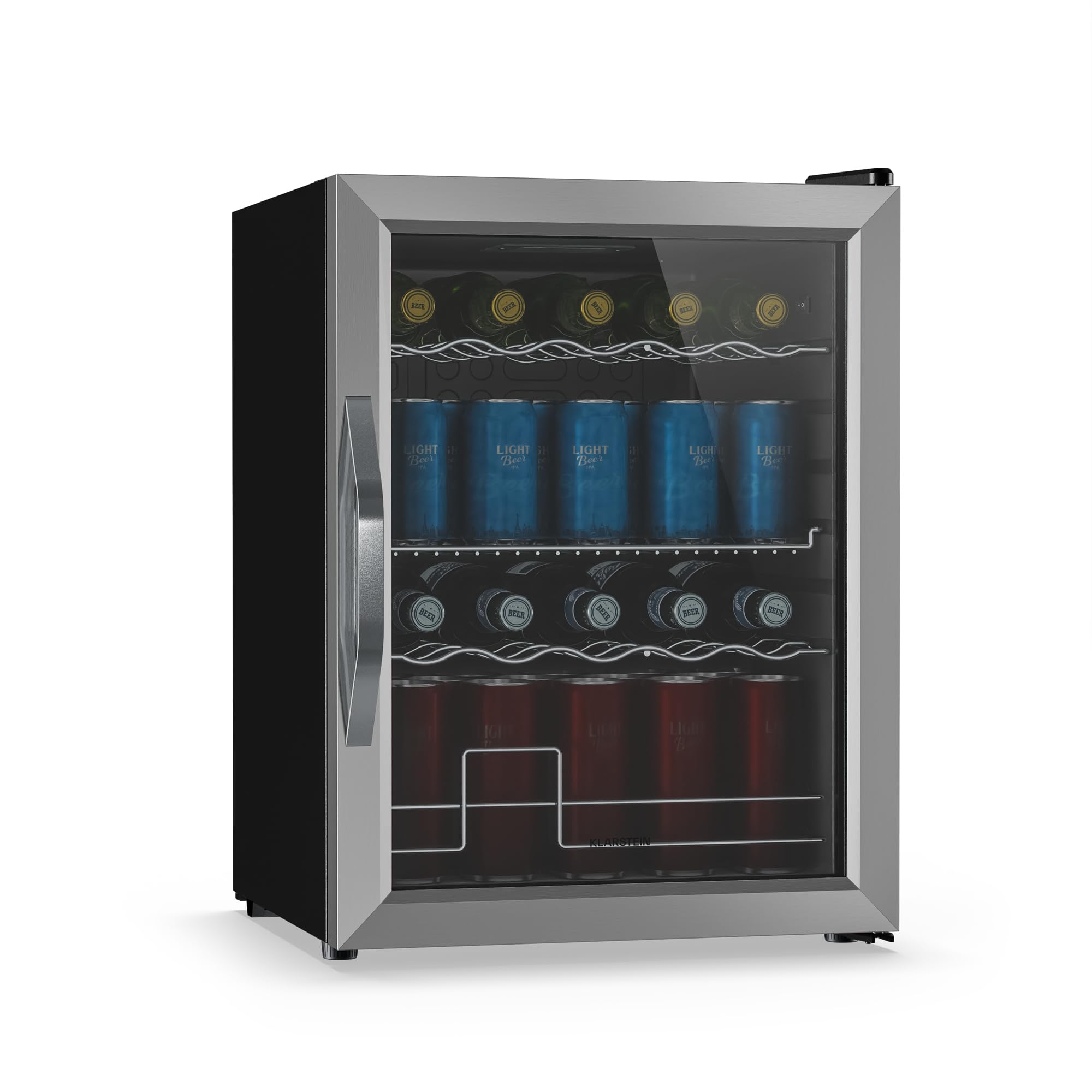 Beersafe Getränkekühlschrank 60 L – Mini Kühlschrank mit Glastür, Kupfer | LED-Beleuchtung, herausnehmbare Metallablagen, leise, Flaschenkühlschrank für Getränke & Dosen