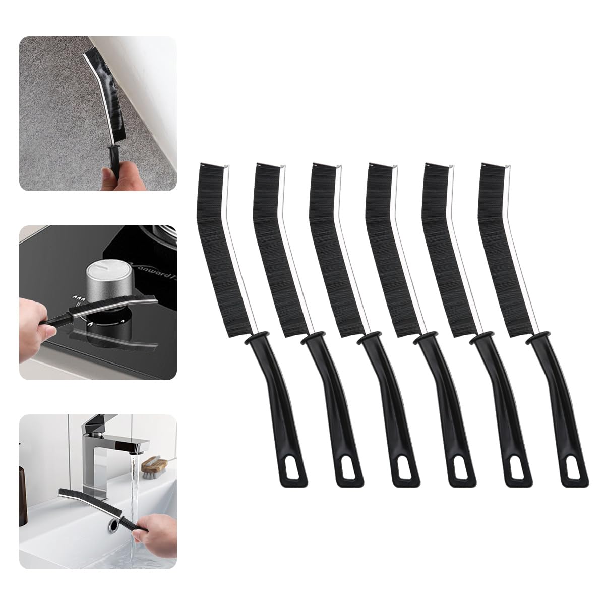 Ensemble de 3 brosses à poils durs pour le nettoyage des coins, des joints, des fentes et des raccords, idéal pour les cuisines et les salles de bain.