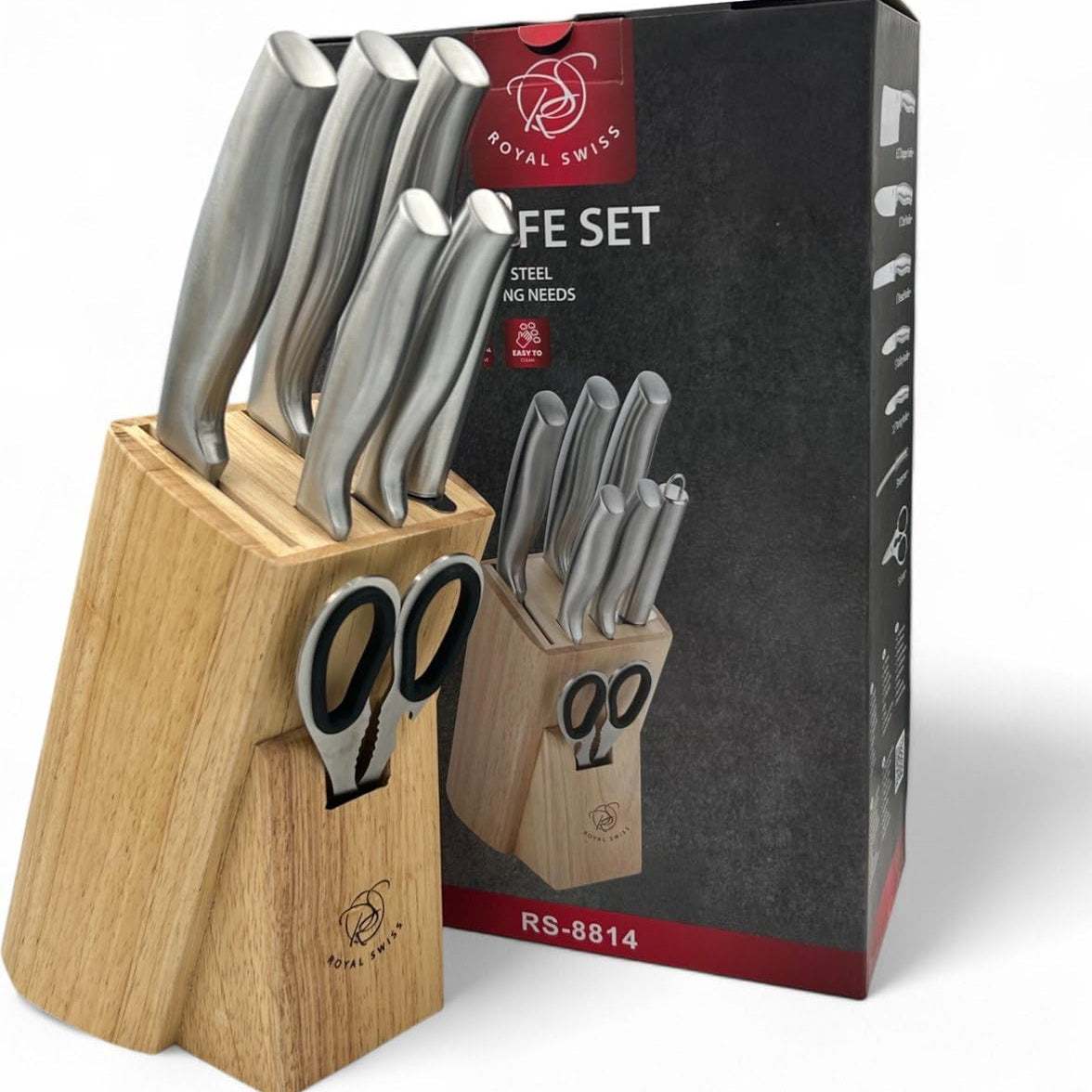 Professionelles Messer, Messerhalter Holz, 6-teiliges Set Küchenmesser-Set, Küchenmesser-Set, Edelstahl, Kochmesserhalter mit Punktmesser