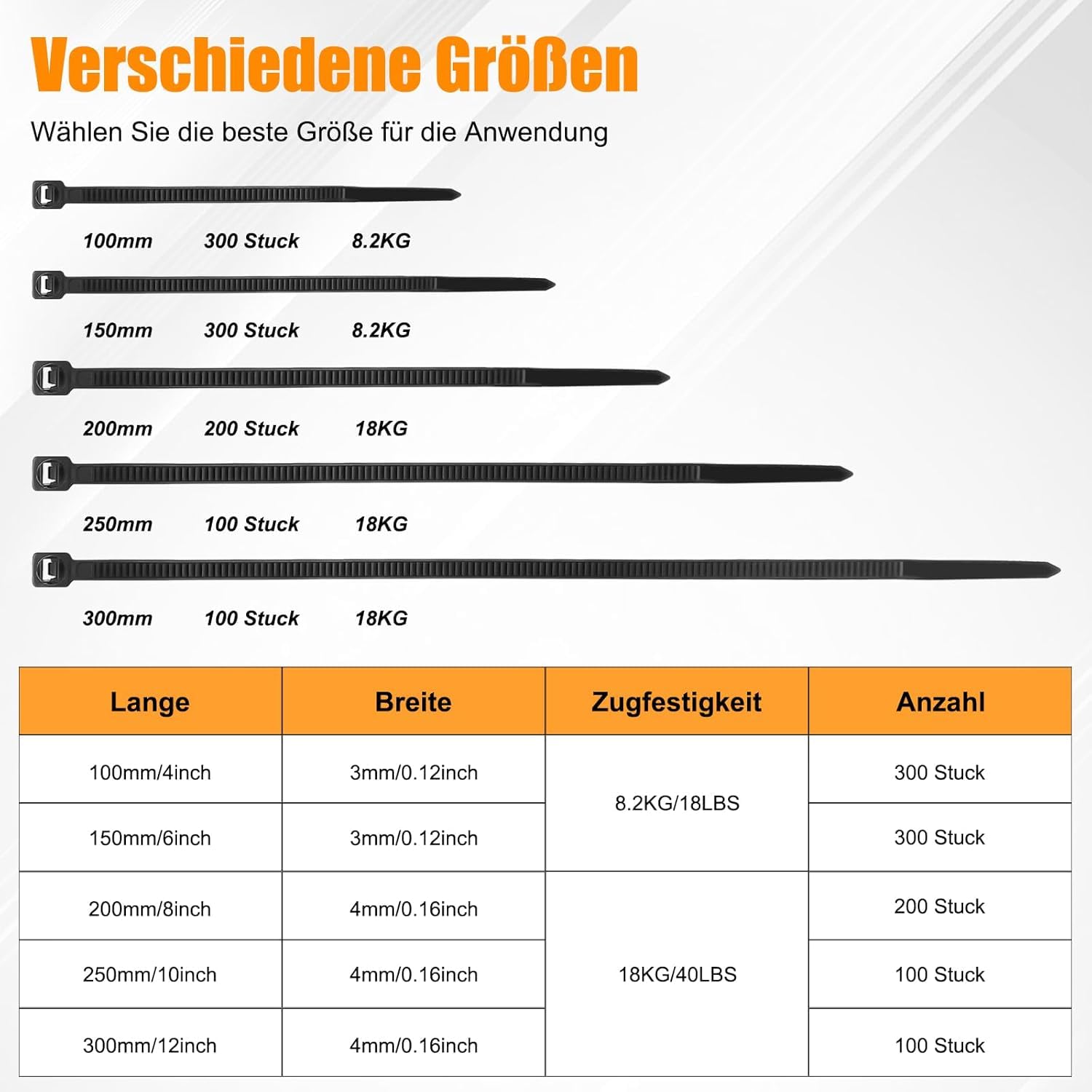 1000 Stück Kabelbinder Schwarz 100/150/200/250/300mm Und 20 Klebesockel, Kabelbinder set, UV Beständig, Hitzebeständig, Kunststoff Kabel Binder Set