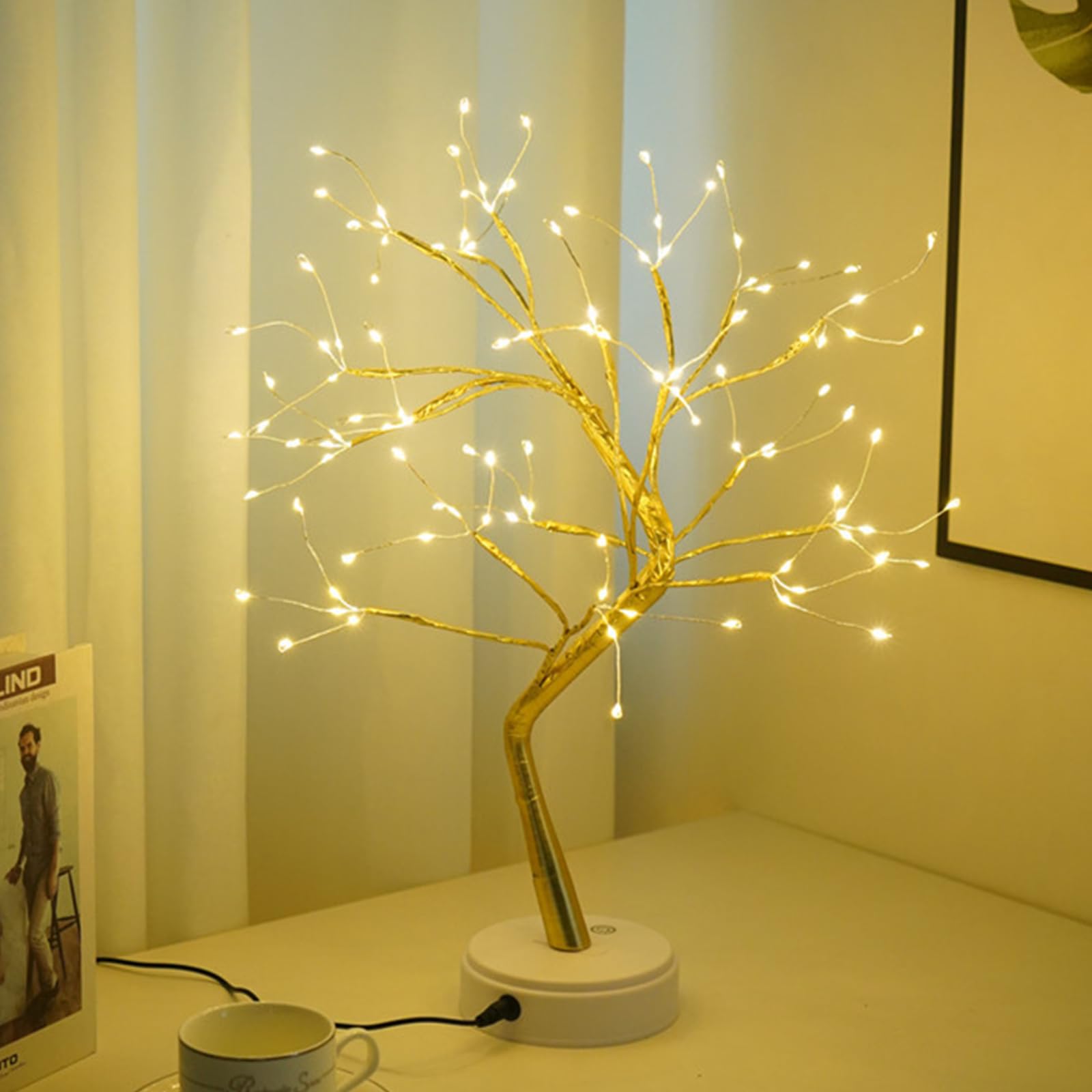 LED Baumbeleuchtung, LED-Lichtbaum, Baumlicht, Warmweiß, Verstellbare Äste, Baumlampe, Dekorativer Baum, Beleuchteter Baumbeleuchtung, Innendekoration, USB/Batteriebetrieben