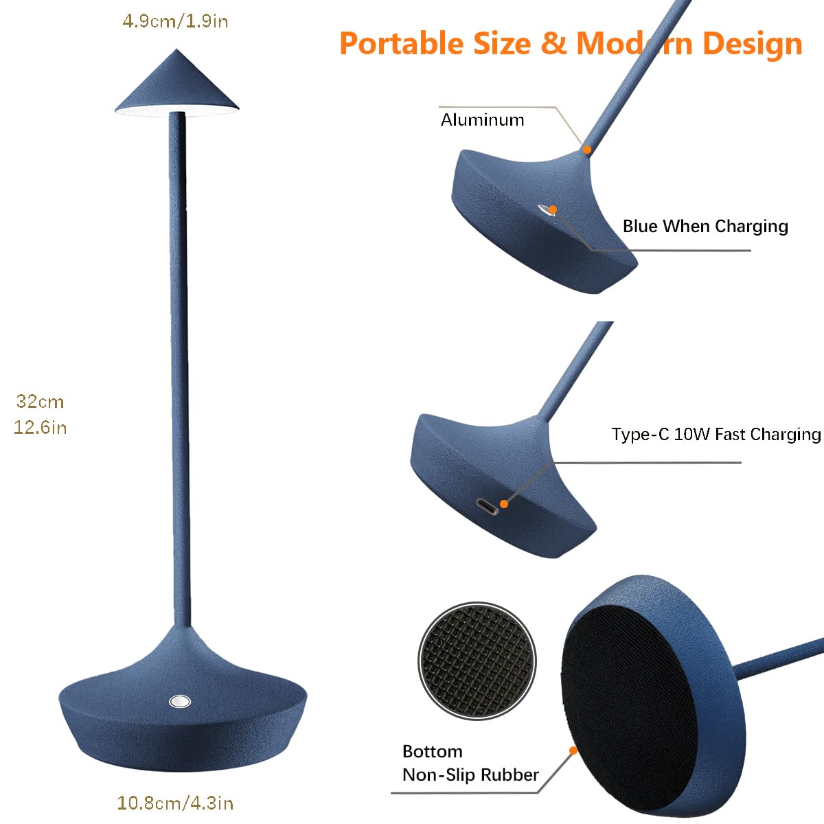 LED-Batterie Tischlampe Drahtloses , modernem Aluminium Dimmable Wireless Tischlampe 6000 mAh, wasserdicht, Tischlampen wiederaufladbar für Innen-Aussentisch Tisch Restaurant