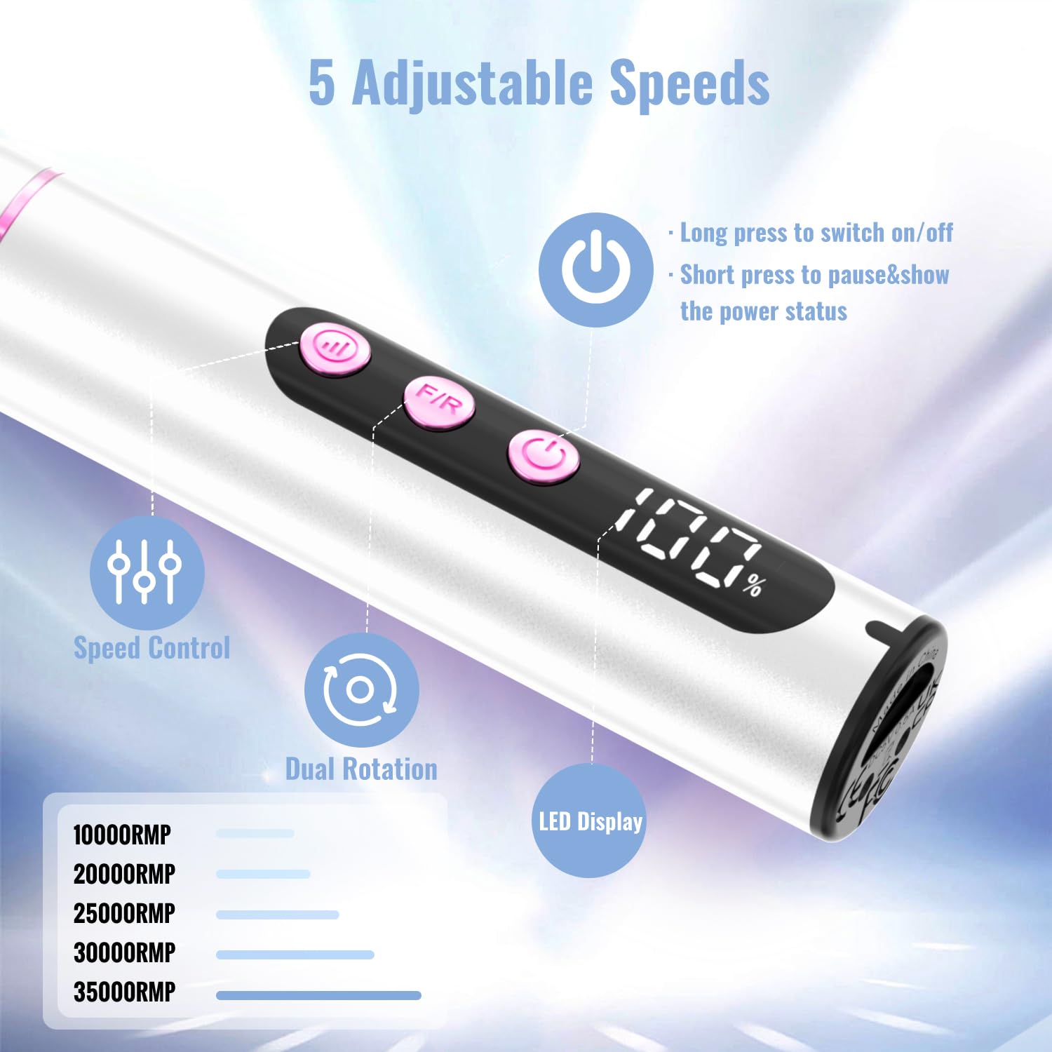 Nagelfräser Kabellos, Elektrische Nagelfeile Professionelle 2 in 1 Fräser für Gelnägel Acrylnägel mit Nagel UV LED Lampe, Maniküre und Pediküre Set Nail Drill 35000 U/Min Schwarz
