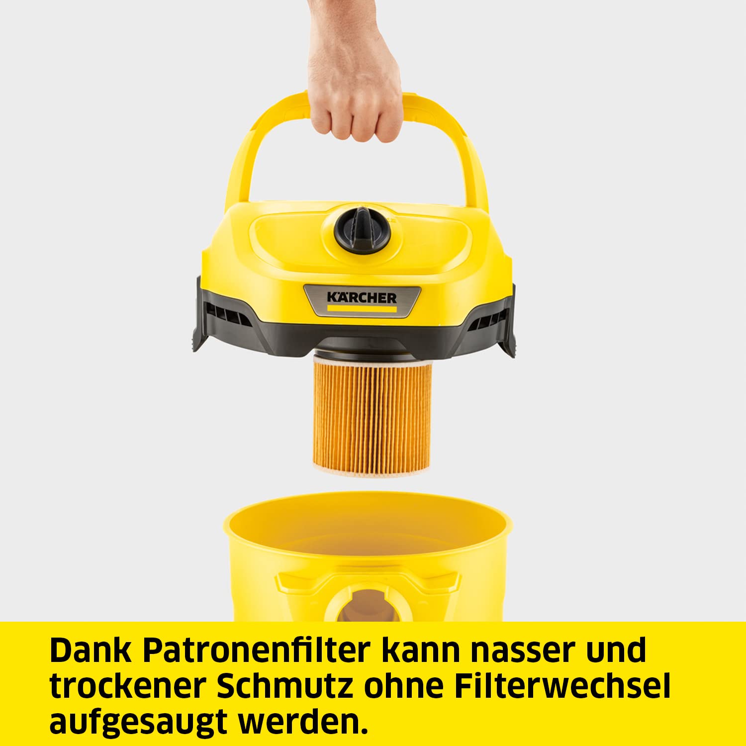 KÄRCHER Nass-/Trockensauger WD 2 Plus V-12/4/18/C, inkl. Patronenfilter, Vliesfilterbeutel, 1.000 W, Kunststoffbehälter: 12 l, Saugschlauch: 1,8 m, Blasfunktion, Boden- und Fugendüse, Schwarz, Gelb