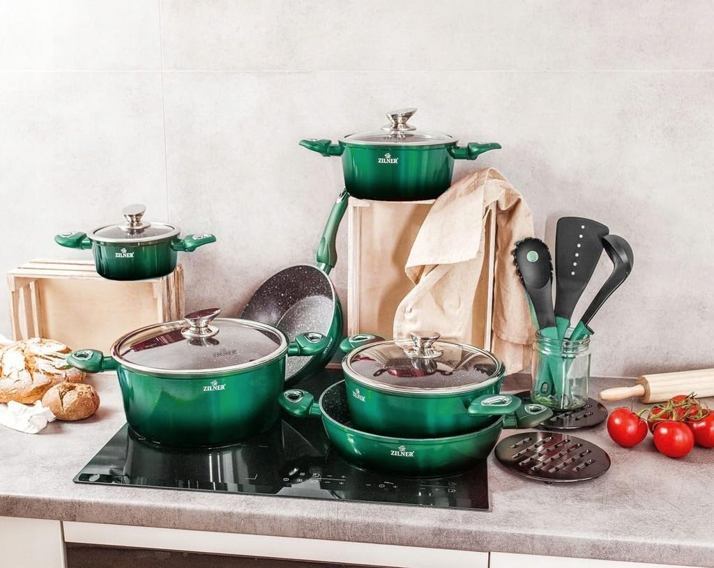 Ensemble de casseroles et poêles - Batterie de cuisine 21 pièces - revêtement en marbre - avec couvercles en verre / Vente de liquidation - NEUF ET SCELLÉ !