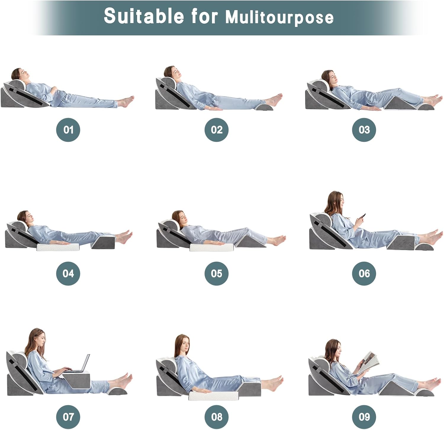 Orthopädisches Bett Keil Kissen Set / Memory Foam zum Schlafen, Rücken- und Beinschmerzlinderung Bequem und justierbare Stützkissen-Anti Schnarchen, Sodbrennen