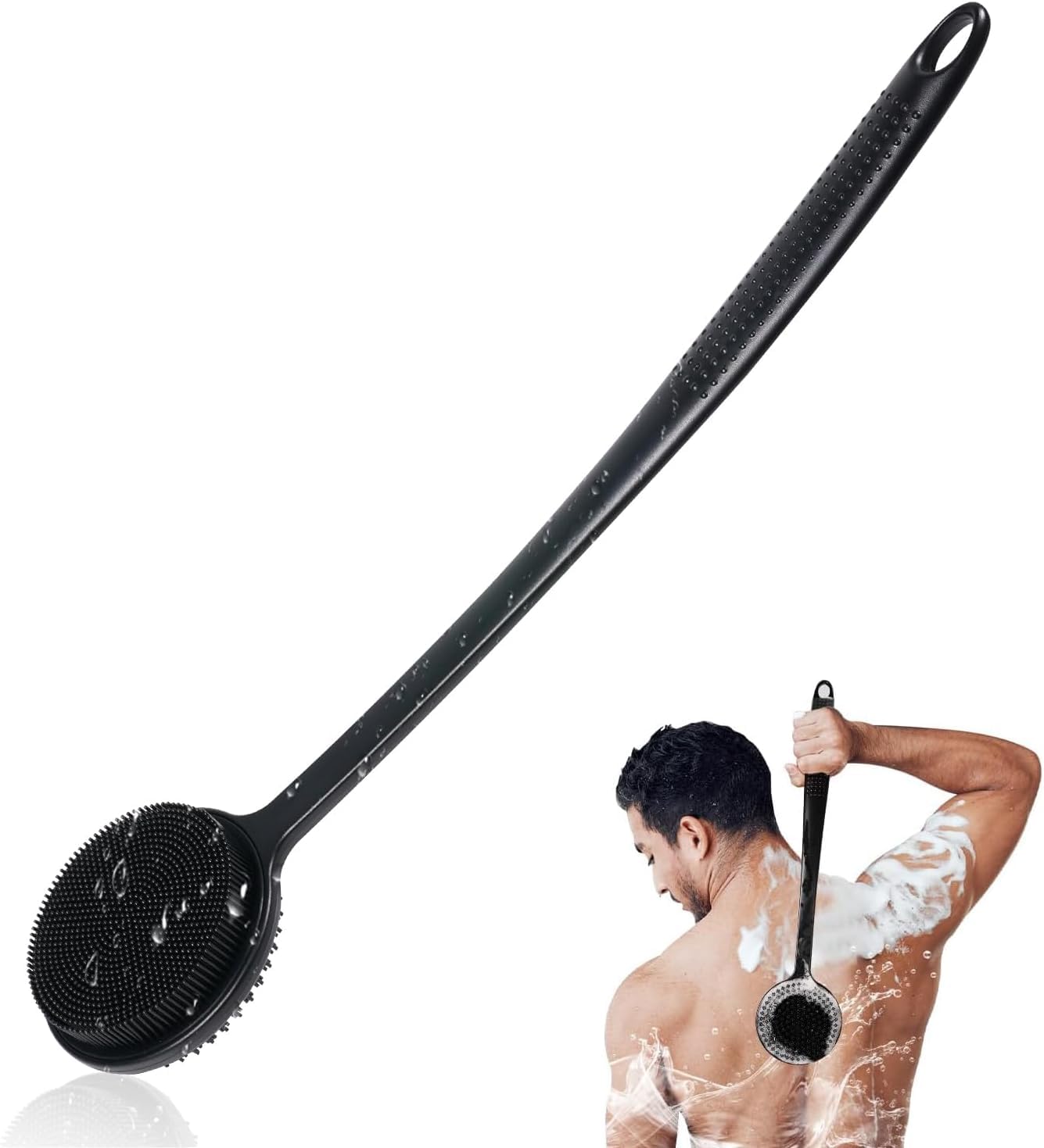 Silikon Rückenschrubber für Die Dusche, Silikon Körperschrubber mit Langem Griff, Rückenschrubber, Abgestorbene Haut entfernen und Massage