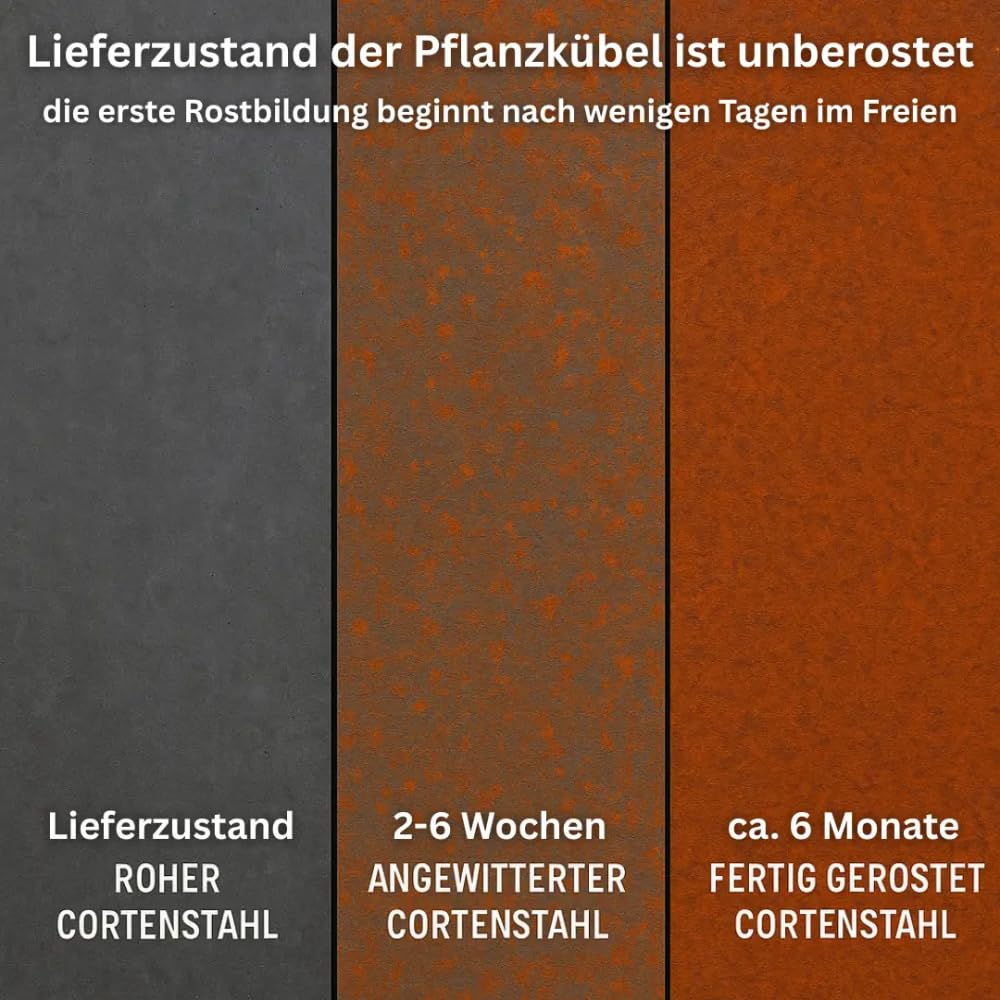 Cortenstahl Pflanzkübel - Blumenkübel quadratisch – wetterfest & langlebig – Garten Terrasse Balkon – Edelrost Pflanzgefäss