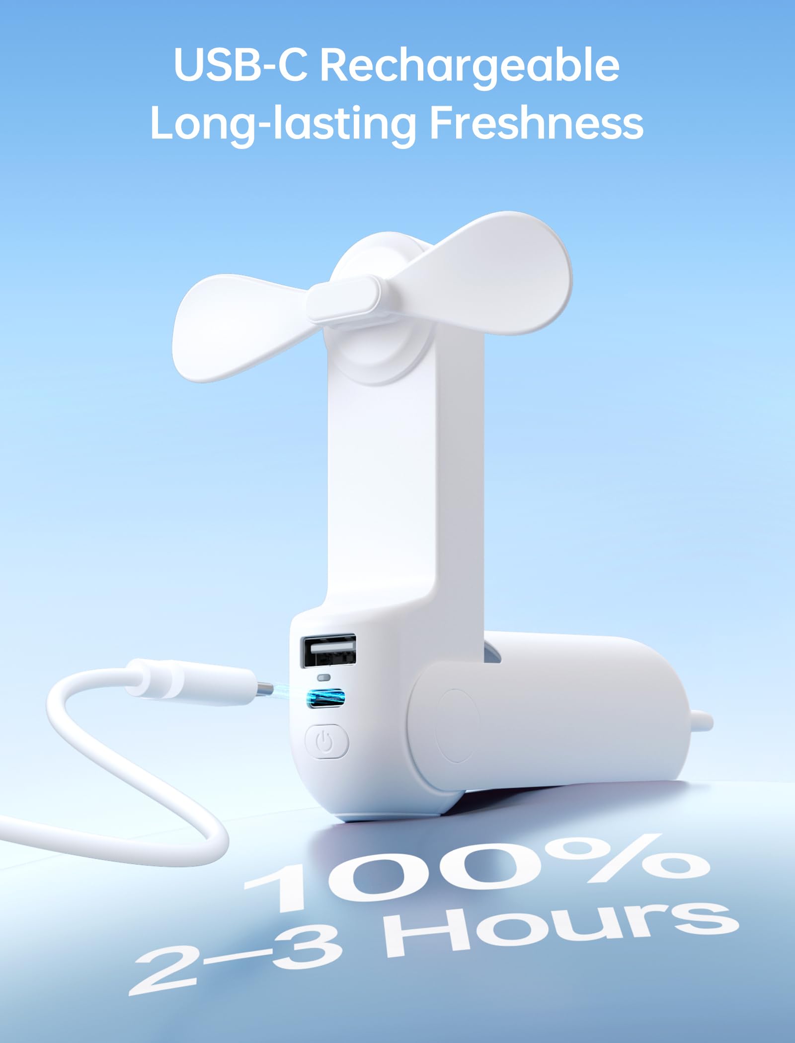 Mini Handventilator, 3-in-1 Handventilator, wiederaufladbarer USB /12–19 Betriebsstunden - mit Powerbank, Taschenlampe, tragbarer Ventilator für Reisen/Sommer, Geschenke für Frauen-Rosa