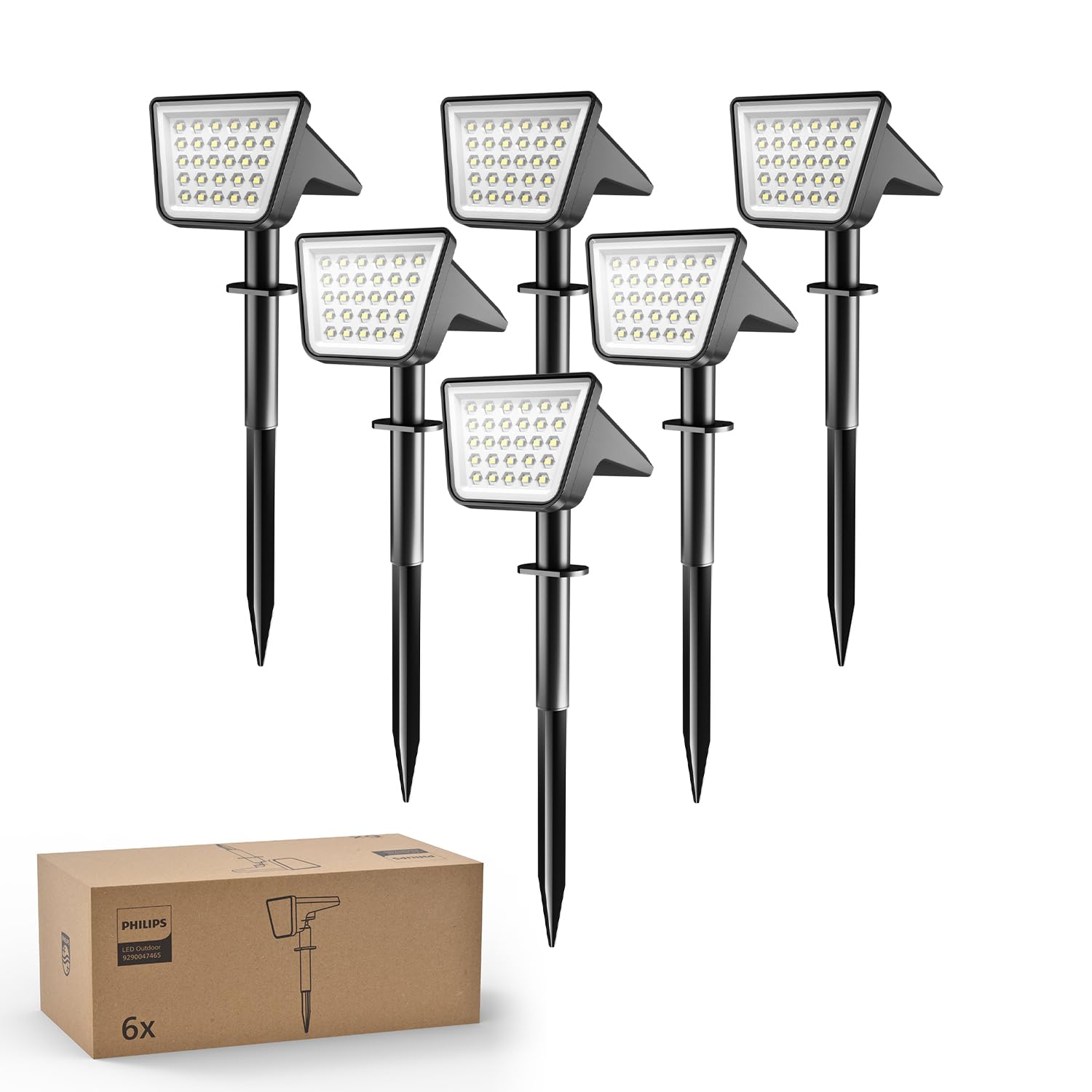 Philips 4 Stück Solarstrahler für Außen Garten, 28 LEDs 7500K Kaltweiß Solarbetriebene Landschaftsbeleuchtung, Wasserdicht Wegeleuchten, Dusk to Dawn – Für Garten, Hof, Rasen, Gehweg