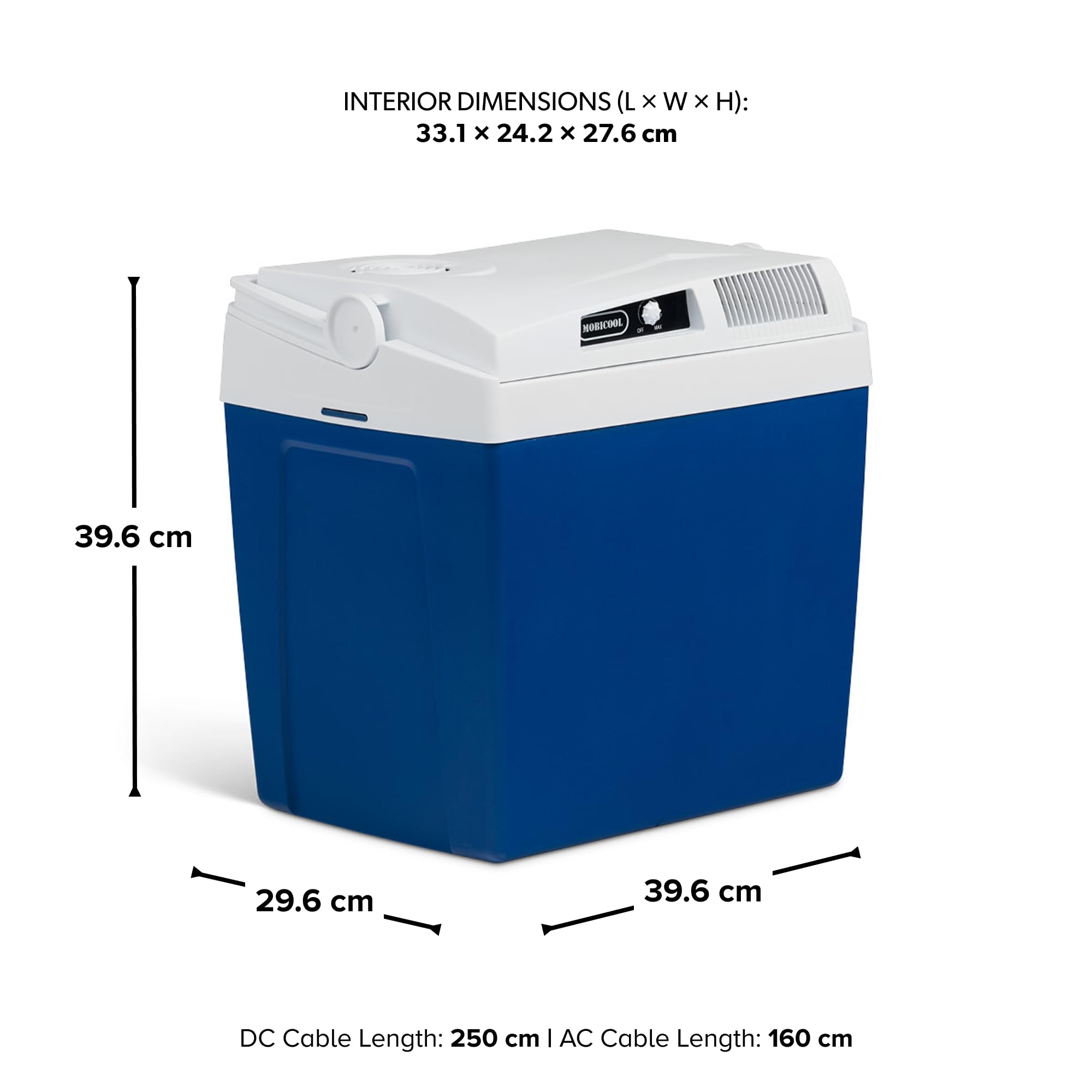 Elektrische Kühlbox, 12V und 230V, 26L, blau - Mini-Kühlschrank für Auto, Camping, Urlaub, Boot, Festivals - leicht, tragbar, mit praktischem Kabelfach und Eco/Max Modus