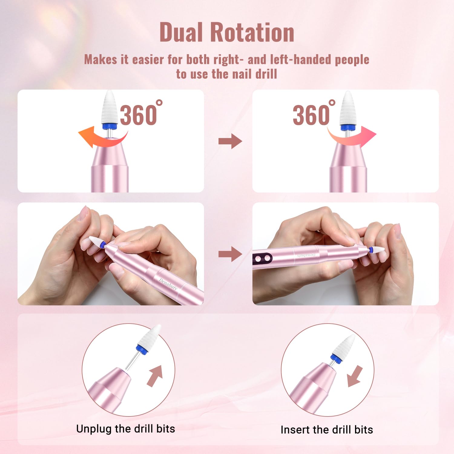 Nagelfräser Kabellos, Elektrische Nagelfeile Professionelle 2 in 1 Fräser für Gelnägel Acrylnägel mit Nagel UV LED Lampe, Maniküre und Pediküre Set Nail Drill 35000 U/Min Schwarz
