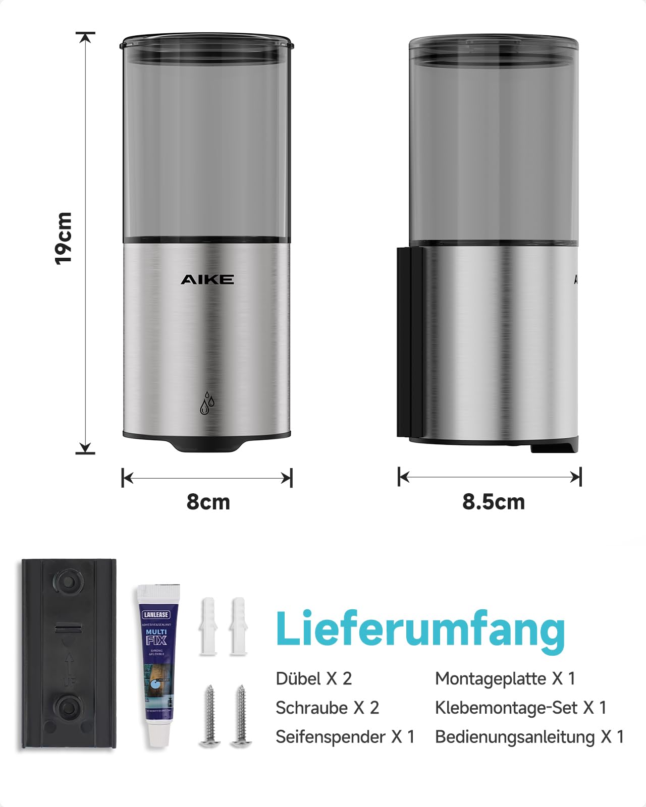Automatischer Seifenspender für Flüssigseife, Wandmontage für Küche und Badezimmer, IPX7 Wasserdicht 400ml mit Edelstahl Gebürstetes