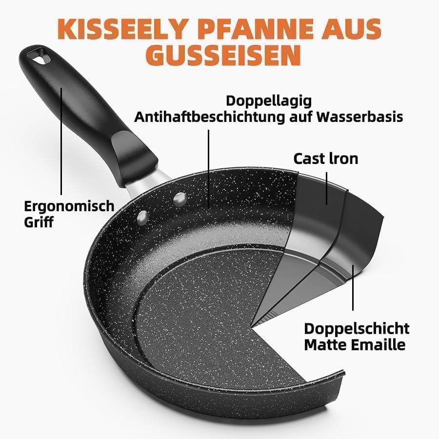 3-teiliges Bratpfannenset, 26 cm + 28 cm + 30 cm Bratpfanne, 3-teiliges Set zum Kochen, professionelle Bratpfannen mit nicht klebriger Beschichtung und kühler Griff, PFAS-frei, spülmaschinenfest (XM5)