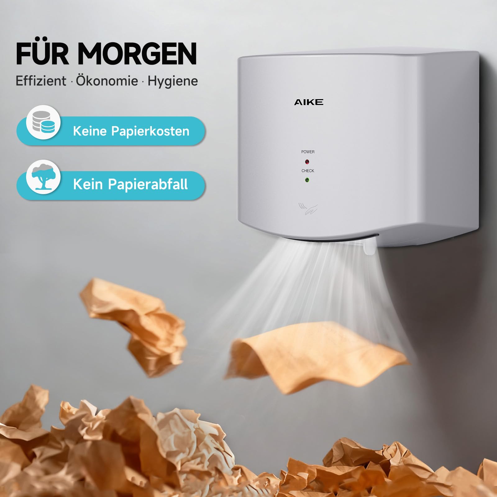 Air Wiper Kompakt Händetrockner, Hochgeschwindigkeit, 1400W 220V, Stecken & Loslegen, Papierlos & Berührungslos