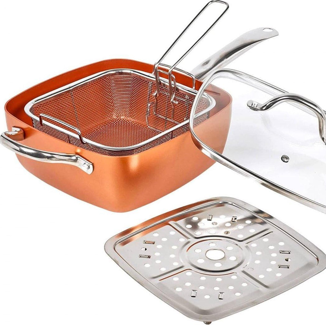 5-in-1 Multifunktions-Bratpfanne mit Deckel, Zubehör für 6 Personen, 6 l, 28 cm Ölfritteuse – PFOA-freie Antihaft-Keramikbeschichtung – Induktions-, Gas-, Elektro- und Backofengeeignet