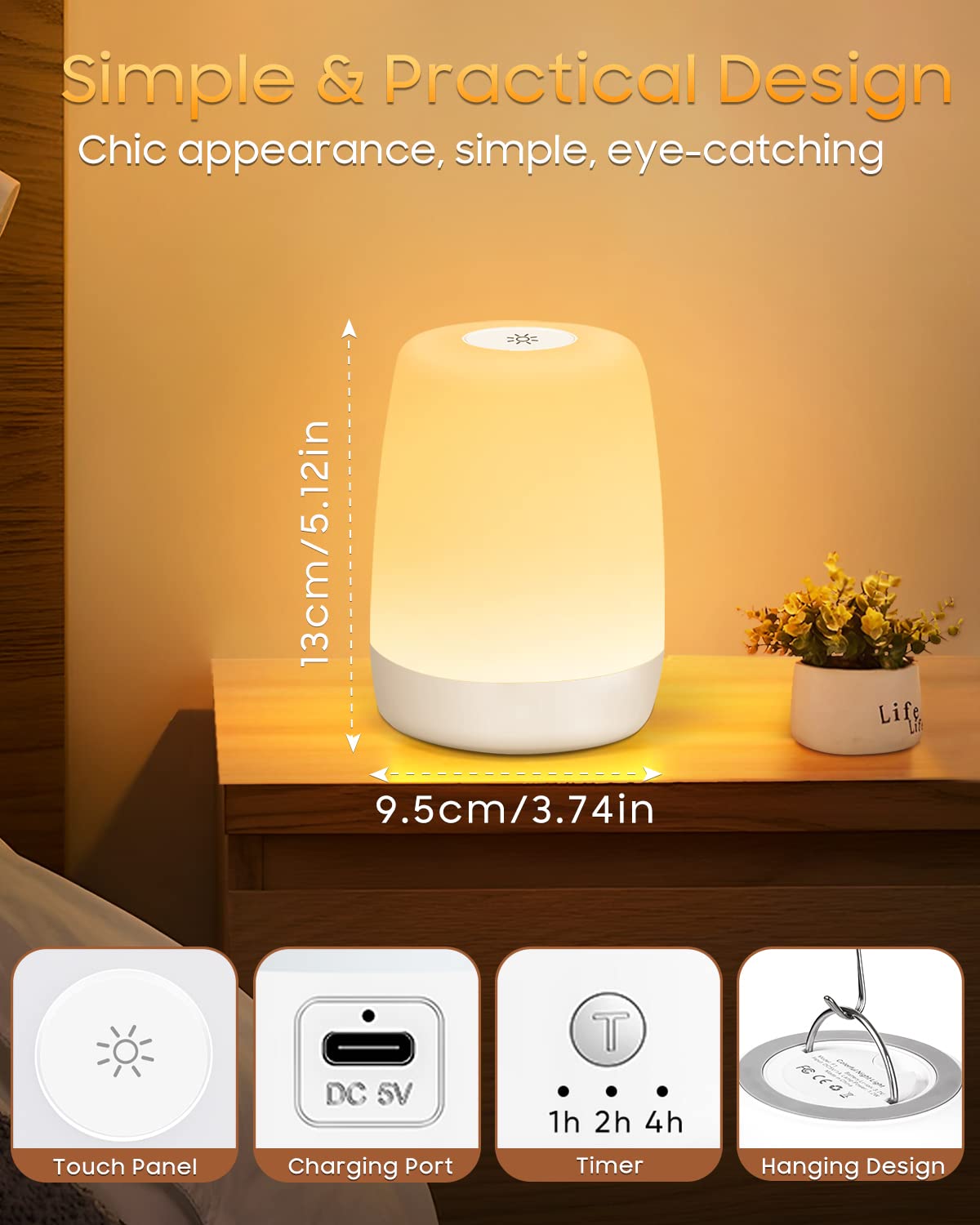 Tischlampe Drahtlose LED - Nacht Tisch - Lampe Touch Dimmbar mit warmem Licht & 256 RGB Farbwechsel, Lampenbatterie Wiederaufladbares Stilllicht Dimmbar mit Timer, Nachtlicht für Kinder