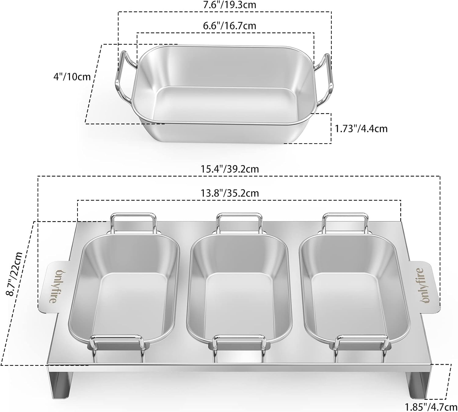 3er Set Edelstahl Grillpfännchen mit Griff & Ständer für Gasgrill | BBQ Grillschalen für Gemüse, Fleisch, Schrimps, Käse und Brot, Trennung von Speisen