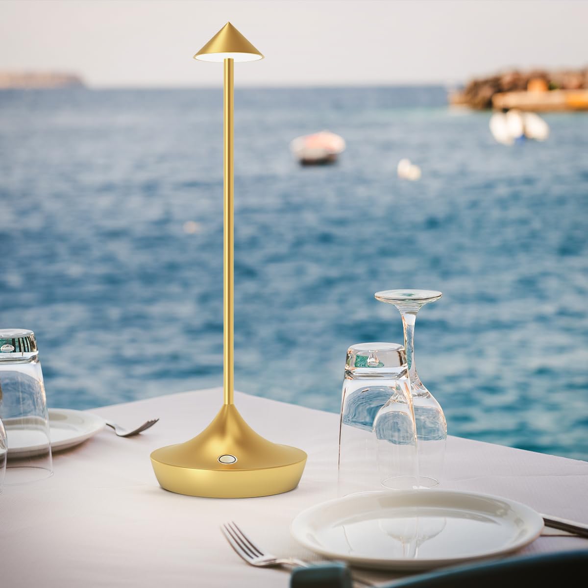 LED-Batterie Tischlampe Drahtloses , modernem Aluminium Dimmable Wireless Tischlampe 6000 mAh, wasserdicht, Tischlampen wiederaufladbar für Innen-Aussentisch Tisch Restaurant