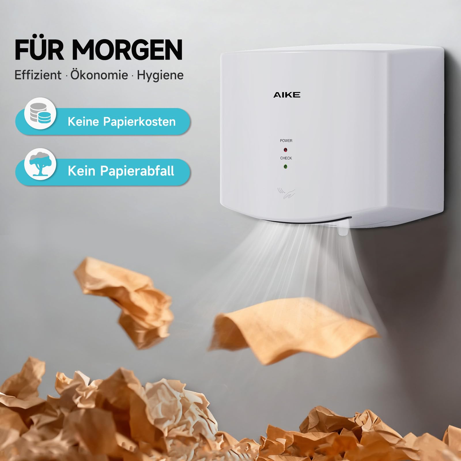 Air Wiper Kompakt Händetrockner, Hochgeschwindigkeit, 1400W 220V, Stecken & Loslegen, Papierlos & Berührungslos