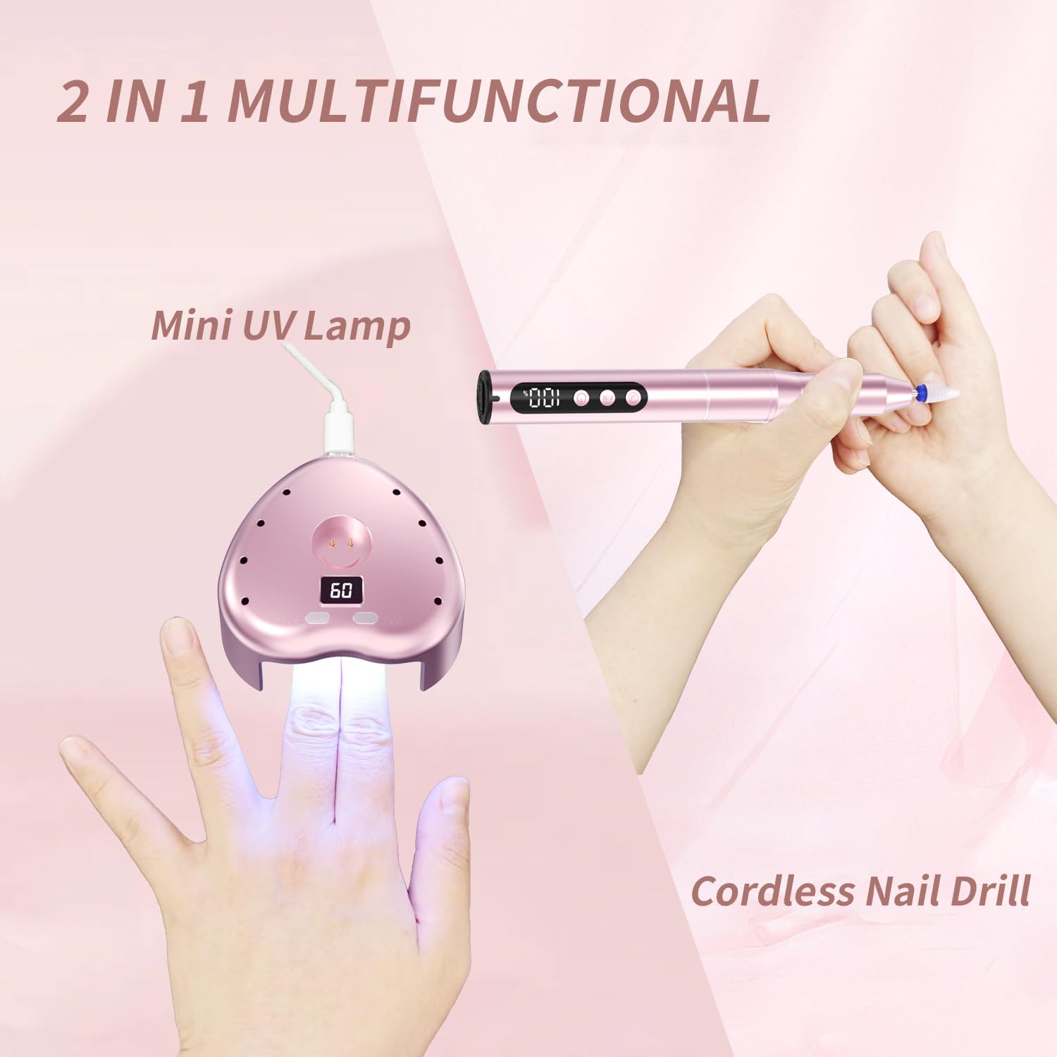 Nagelfräser Kabellos, Elektrische Nagelfeile Professionelle 2 in 1 Fräser für Gelnägel Acrylnägel mit Nagel UV LED Lampe, Maniküre und Pediküre Set Nail Drill 35000 U/Min Schwarz