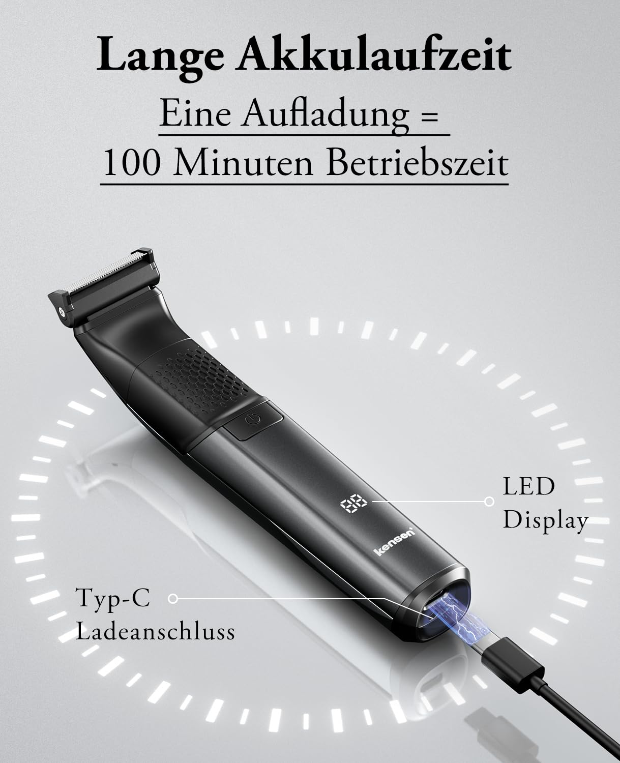 kensen Intimrasierer Mann, Rasierer Herren Intimbereich 2 In 1 Körperrasierer Herren Nass- & Trockenanwendung Intim Rasierer Männer Typ-C Body Groomer Men Aufsteckkämme Brust Achselhöhle Leiste