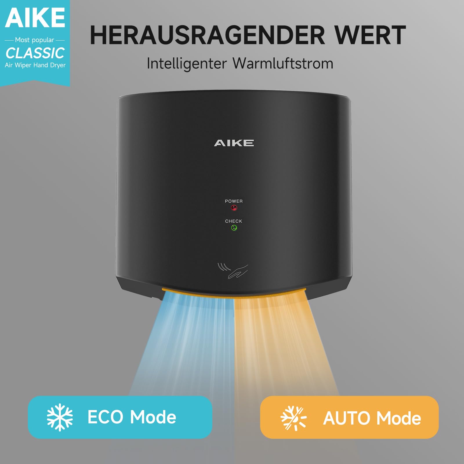 Air Wiper Kompakt Händetrockner, Hochgeschwindigkeit, 1400W 220V, Stecken & Loslegen, Papierlos & Berührungslos