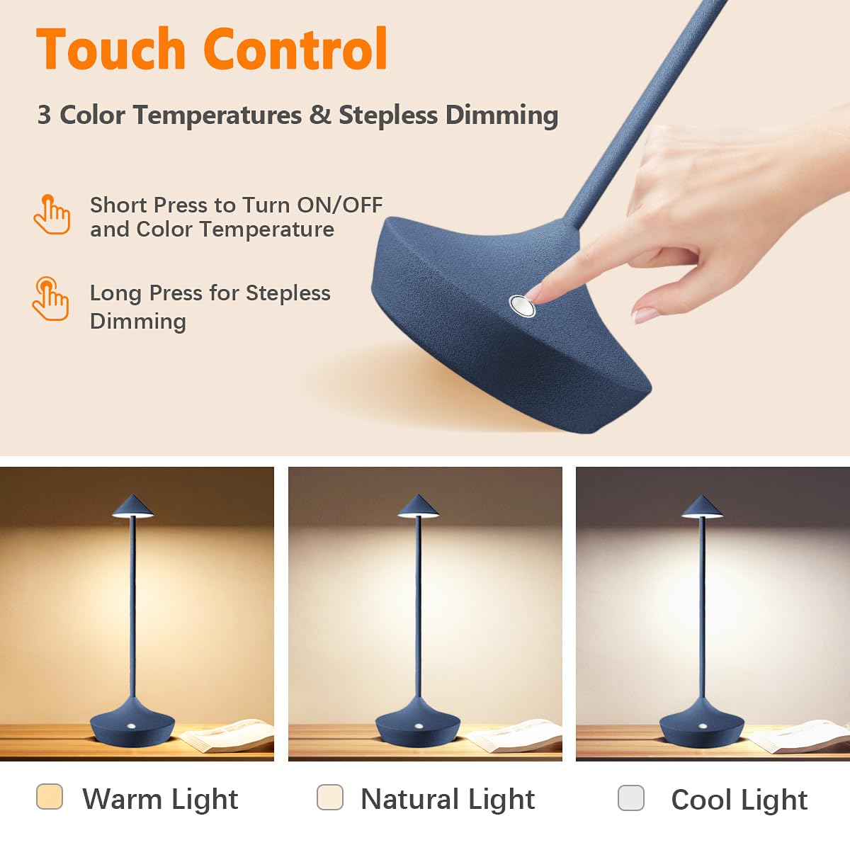 LED-Batterie Tischlampe Drahtloses , modernem Aluminium Dimmable Wireless Tischlampe 6000 mAh, wasserdicht, Tischlampen wiederaufladbar für Innen-Aussentisch Tisch Restaurant