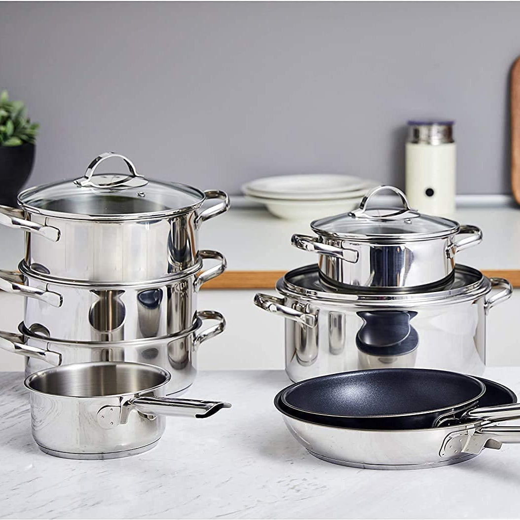 Ensemble de casseroles en acier inoxydable - Batterie de cuisine à induction avec couvercles / Liquidation