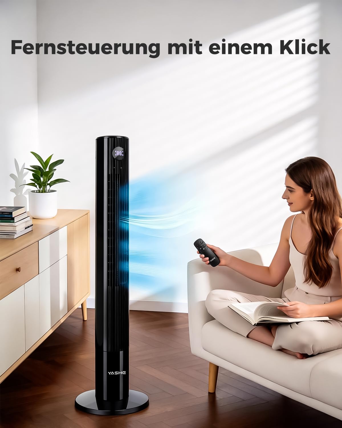 Turmventilator mit Fernbedienung, 85°-Oszillation, leiser Standventilator (28 dB), 3 Geschwindigkeitsstufen, 2 Modi, 12-Stunden-Timer, LED-Anzeige, für Schlafzimmer, Büro und Zuhause