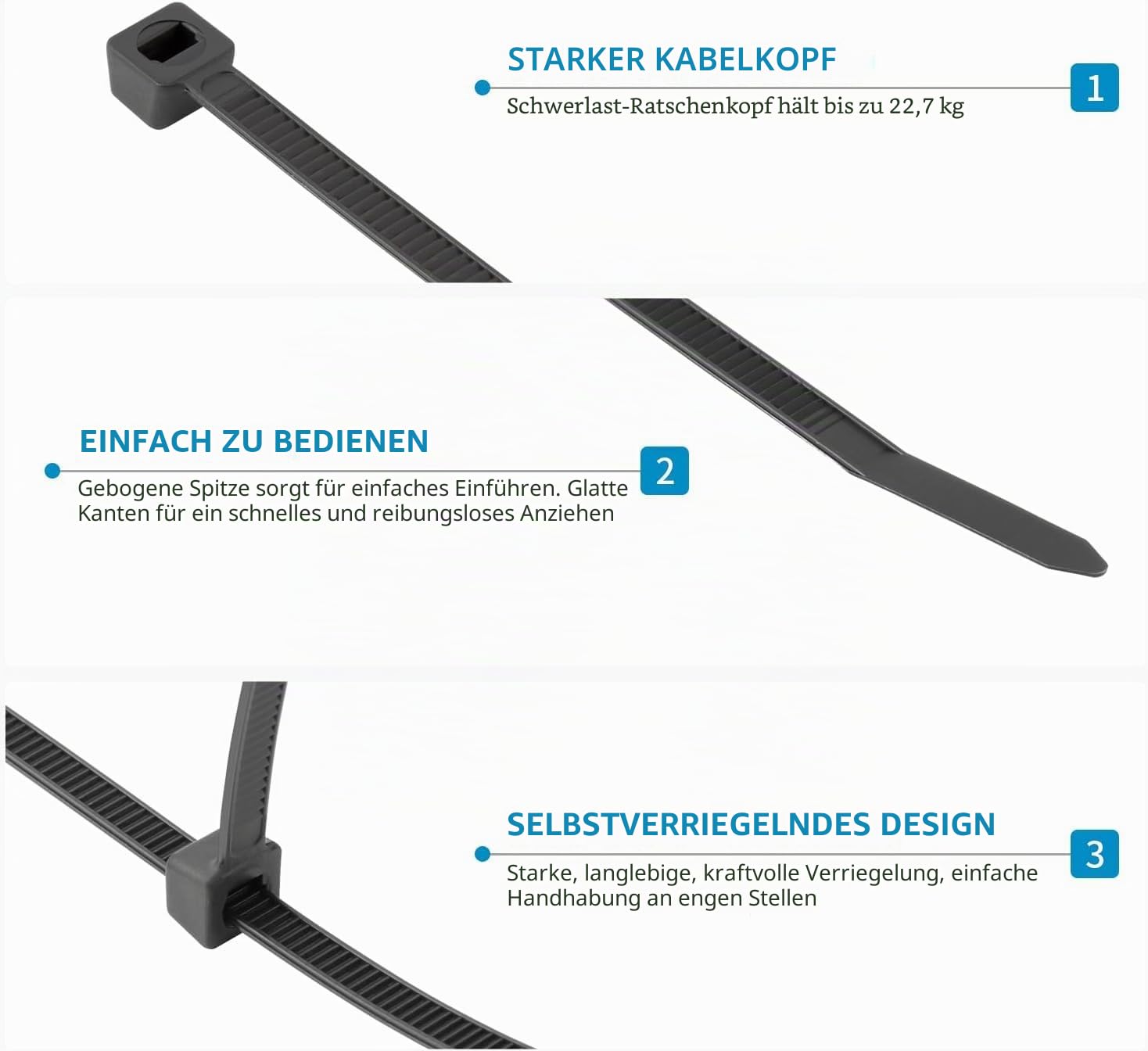1500 Stück Kabelbinder Schwarz Set, 100/150/200/300 mm(je 300 Stück), UV Beständig Nylon Verschiedene Größen Super Haltbar Selbsthemmend Kabelbinder für Zuhause, Büro, Garten und Werkstatt